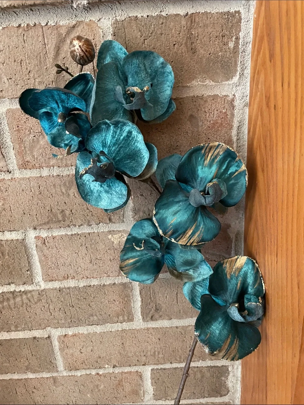 Teal and Gold Orchid Stems (4)- Decorative Home Accent